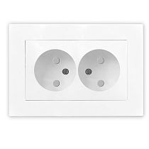 Розетка двухместная UNIVERSAL серия "Афина" без заземления, скрытой установки, с защитными шторками, 16А, 220В, белая (еврослот)