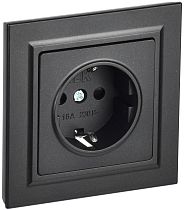 Розетка BRITE одноместная с заземлением с защитными шторками 16А в сборе РСР14-1-0-БрЧ черный  IEK