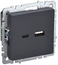 Розетка BRITE USB A+C 18Вт РЮ11-1-БрГ графит  IEK