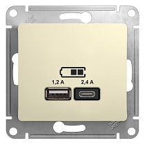 Glossa Бежевый Розетка USB A+С, 5В/2,4А, 2х5В/1,2 А Systeme Electric (Schneider Electric)