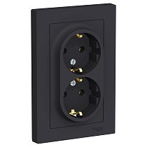 AtlasDesign Карбон Розетка с заземлением двойная 16А, (в сборе с рамкой) Systeme Electric (Schneider Electric)
