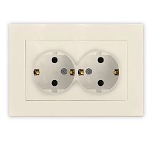 Розетка двухместная UNIVERSAL серия "Афина" с заземлением, скрытой установки, 16А, 220В, слоновая кость (ivory) (еврослот)