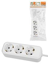 Удлинитель 3 гнезда, 1,5 метра, с/з, 16 А, 3680 Вт, белый, НАРОДНЫЙ У1-33052