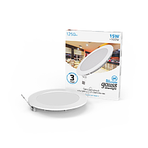 Светильник светодиодный Gauss встраиваемый ультратонкий круглый IP20 15Вт, 170х22мм d155мм, 6500K 1250lm