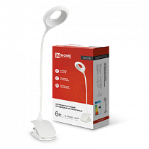 Светильник настольный светодиодный CRAFT ССП-22Б аккумулятор 6Вт 480Лм, сенсор-диммер, USB-кабель, на прищепке БЕЛЫЙ IN HOME Светильник настольный светодиодный CRAFT ССП-22Б аккумулятор 6Вт 480Лм, сенсор-диммер, USB-кабель, на прищепке БЕЛЫЙ IN HOME