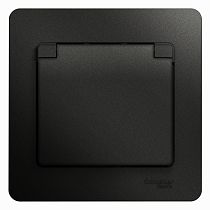 Glossa Антрацит Розетка с заземлением со шторками с крышкой, 16А, IP20 (в сборе с рамкой) Systeme Electric (Schneider Electric)