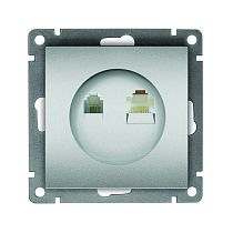 Розетка компьютерная+телефонная UNIVERSAL серия "Афина", скрытой установки, 1А, RJ45, RJ12, серебро (еврослот)