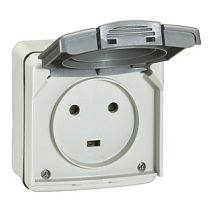Розетка Legrand Plexo 091655 серый одинарная с заземлением 2К+З 20А 230В винтовой зажим накладная в сборе IP55 Legrand