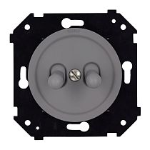 Выключатель двухклавишный проходной (скрытый монтаж), пластик, цвет Титан матовый (тумблерный) Bironi