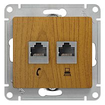 Glossa Дерево Дуб Розетка 2-я RJ11+RJ45, категория 5E Systeme Electric (Schneider Electric)