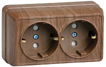 РСш22-3-ОД Розетка 2местная с заземлением с защ.штор. 16А открытое устройство ОКТАВА (дуб) IEK