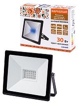 Прожектор светодиодный СДО-04-030Н-С (синий свет) 30 Вт, IP65, черный, Народный TDM