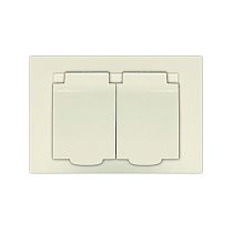 Розетка двухместная UNIVERSAL серия "Афина" с заземлением с крышкой, скрытой установки, 16А, 220В, слоновая кость (ivory) (еврослот)