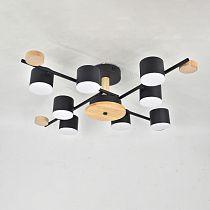 Люстра под лампу General  GCHL-8GX53-M Черная+Дерево Венто