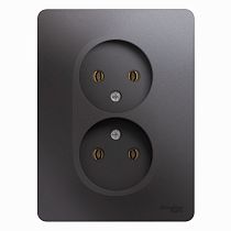 Glossa Графит Розетка 2 постовая без заземления (в сборе с рамкой) Systeme Electric (Schneider Electric)