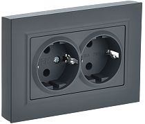 BRITE Розетка двойная с заземляющим клнтактом без защитных шторок 16А в сборе  РС12-3-БрГ граф.  IEK