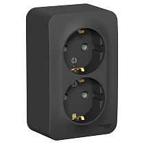 Blanca открытая установка с изолированной пластиной Антрацит Розетка двойная с заземлением 16А Systeme Electric (Schneider Electric)