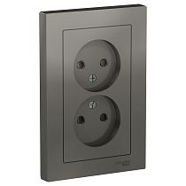 AtlasDesign Сталь Розетка без заземления 2 постовая, со шторками,16А, (в сборе с рамкой) Systeme Electric (Schneider Electric)