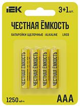 Батарейка щелочная Alkaline LR03/AAA (4шт/блистер) ПРОМО IEK