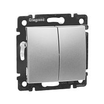 VALENA Выключатель 2-клавишный проходной схема 6/2 10А безвинтовое крепление алюминий