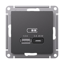 AtlasDesign Базальт USB Розетка A + тип-C 45Вт высокоскор.заряд. QC, PD, механизм Systeme Electric (Schneider Electric) AtlasDesign Базальт USB Розетка A + тип-C 45Вт высокоскор.заряд. QC, PD, механизм Systeme Electric (Schneider Electric)