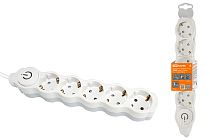 Удлинитель бытовой "Люкс" УЛ05В выкл, 5 гнезд, 3м, с/з, с з/ш, ПВС 3х1мм2 16А/250В бело-серый  TDM