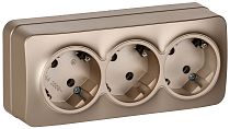 GLORY Розетка 3-местная для открытой установки с заземлением без защитных шторок 16А РС23-3-ХШм шампань матовый IEK