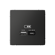 ArtGallery Базальт USB Розетка A + тип-C 45Вт высокоскор.заряд. QC, PD, механизм Systeme Electric (Schneider Electric) ArtGallery Базальт USB Розетка A + тип-C 45Вт высокоскор.заряд. QC, PD, механизм Systeme Electric (Schneider Electric)
