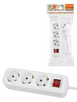 Удлинитель 3 гнезда, 1,5 метра, с/з, выкл., 16 А, 3680 Вт, белый, НАРОДНЫЙ У1-33058