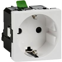 Розетка с заземляющим контактом без защитной шторки и безвинтовым зажимом (2 модуля) белая