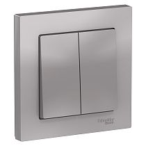 AtlasDesign Алюминий Выключатель 2-клавишный сх.5, 10АХ, (в сборе с рамкой) Systeme Electric (Schneider Electric)