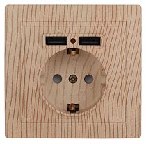 Розетка ЭРА Intro Plano 1-410-11 16А 250В + 2хUSB 5В-21А сосна с заземлением со шторками