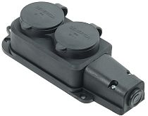 Розетка (колодка) двухместная с защитной крышкой 16А IP44 черная GENERICA IEK