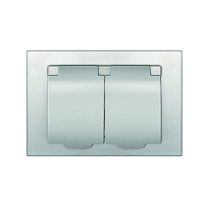 Розетка двухместная UNIVERSAL серия "Афина" с заземлением с крышкой, скрытой установки, 16А, 220В, серебро (еврослот)