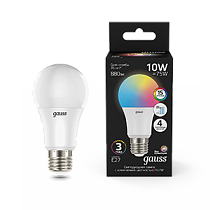 Лампа Gauss A60 10W E27 RGBW+димирование LED 1/50 Лампа Gauss A60 10W E27 RGBW+димирование LED 1/50