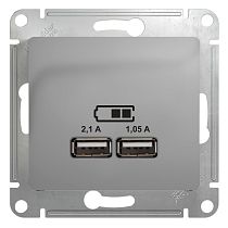 Glossa Алюминий Розетка USB A+A, 5В/2,1 А, мех Systeme Electric (Schneider Electric)