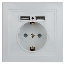 Розетка ЭРА Intro Plano 1-410-01 16А 250В + 2хUSB 5В-21А белый с заземлением со шторками