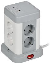 DOMINIC Удлинитель У08K 8 мест 2P+PE 1,5м 3х1,0мм2 16А/250В USB A+C 20Вт серый IEK