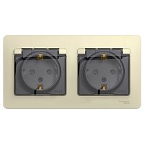 Glossa Бежевый Розетка 2 постовая с заземлением, со шторками, в сборе, IP44 Systeme Electric (Schneider Electric)
