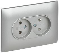 SKANDY Розетка 2-местная без заземления без защитных шторок 10А в сборе SK-R10S серебряный IEK