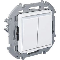 INSPIRIA Выключатель 2-клавишный проходной с подсветкой/индикацией 10А безвинтовое крепление белый