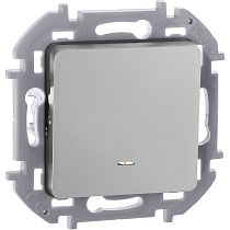 INSPIRIA Выключатель 1-клавишный проходной с подсветкой/индикацией 10А безвинтовое крепление алюминий