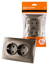 Розетка двойная 2П+З 16А 250В с защ. шт. бронза "Лама"  TDM