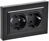 BRITE Розетка 2-местная с заземлением с защитными шторками плоская 16А в сборе РСшПл12-3-БрЧ черный IEK
