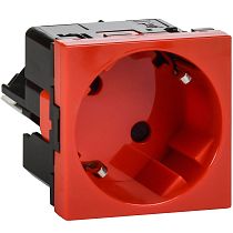 Розетка 45град с заземляющим контактом защитной шторкой и безвинтовым зажимом (2 модуля) красная