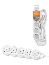 Удлинитель бытовой "Люкс" 5 гнезд, 3 м, с/з, с з/ш, ПВС 3х1 мм2, 16 А, 250 В, 3500 Вт TDM У1-53054