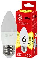 Лампа светодиодная ЭРА RED LINE ECO LED B35-6W-827-E27 свеча теплый белый свет Лампа светодиодная ЭРА RED LINE ECO LED B35-6W-827-E27 свеча теплый белый свет