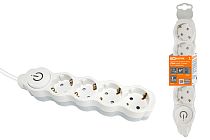 Удлинитель бытовой "Люкс" УЛ04В выкл, 4 гнезда, 3м, с/з, с з/ш, ПВС 3х1мм2 16А/250В бело-серый  TDM