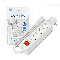 Удлинитель быт. "DOMTOK" 3гн., ПВС 3*1, 3,5кВт, з/к, выкл. 1,5м