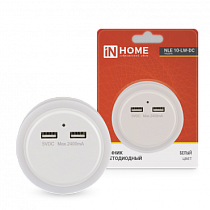 Ночник светодиодный NLE 10-LW-DC белый 2хUSB разъема с датчиком освещения 230В IN HOME